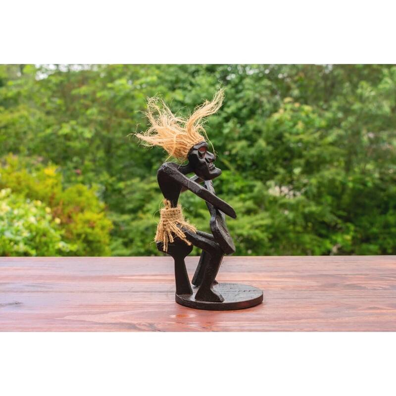 Handmade Wooden Primitive Guitarist Tribal Funny Statue Sculpture Tiki Bar Handcrafted Gift Decor Figurine Hand Carved