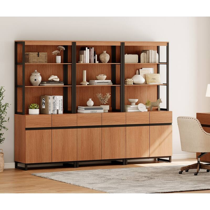 WAMPAT Modern 72" Tall Bookcase with Metal Base and Adjustable Shelves, Library Book Shelf with Storage Cabinet