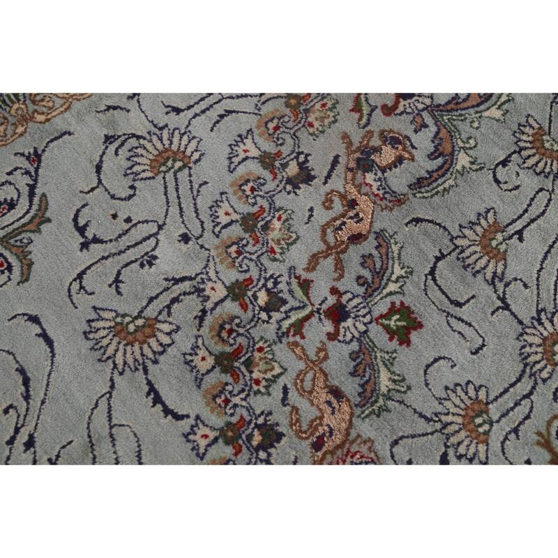 Hand Knotted Oriental 100% Wool Carpet Traditional Floral Greys & Charcoal Kashan Area Rug - 9' 6'' X 6' 6''