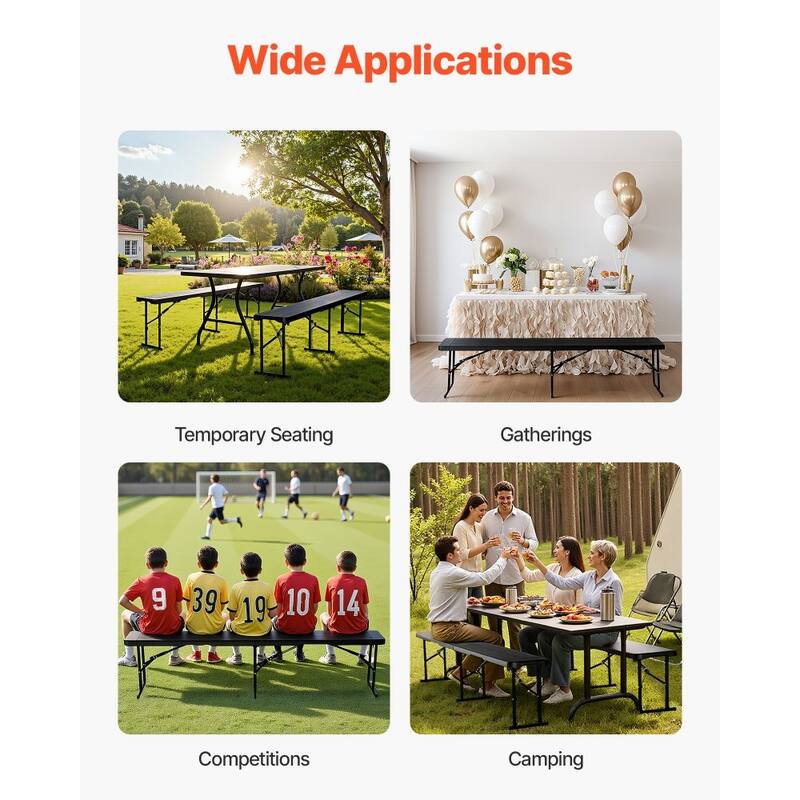 2-Piece 6 Feet HDPE Panel Foldable Bench with Lightweight Sturdy Steel Legs for Weddings or Parties - 71.8" x 11" x 16.9"