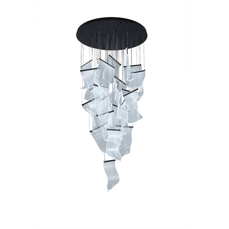 24-Light Satin Black Chandelier With Acrylic Crumbled Sheet Pendants