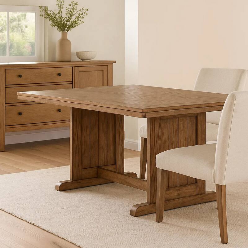 Yael Dining Table, 60 Inch Rectangular Plank Top, Light Brown Mahogany