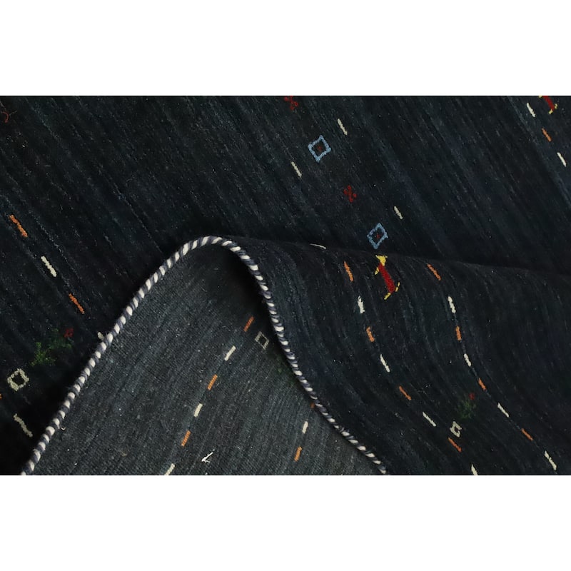 Hand Knotted Oriental 100% Wool Carpet Tribal Animal Pictorial Navy Blue & Blues Gabbeh Area Rug - 8' 10'' X 6' 2''