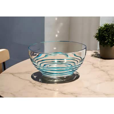 10" Clear and Blue Swirl Acrylic Round Salad Bowl - 10