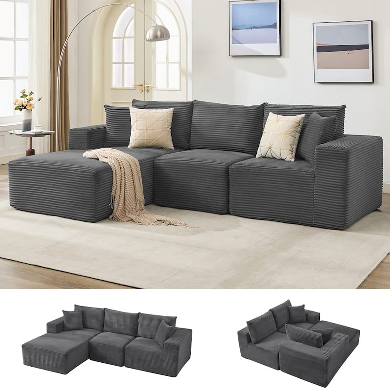 109'' Corduroy Modular Sectional Sofa with Chaise - Left Grey