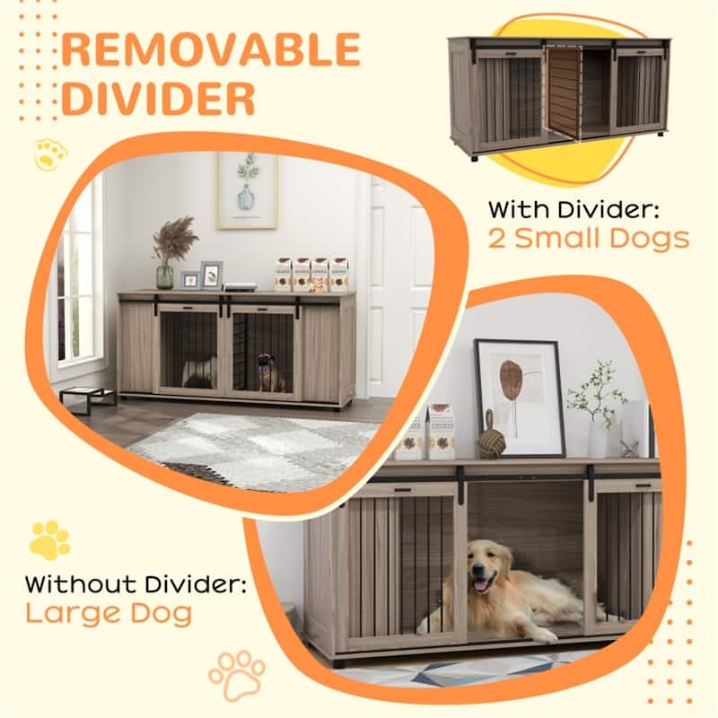 Walnut Dog Pet Cages with Removable Divider Suitable for Small-Large Dogs