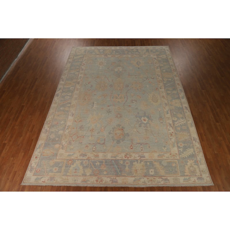 Vegetable Dye Blue Oushak Turkish Large Rug Handmade Wool Carpet - 10'2" x 14'1"