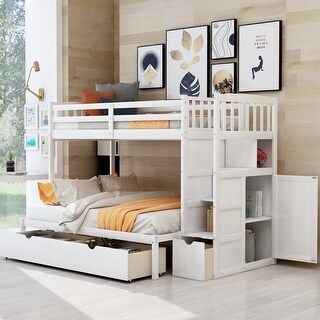 Twin over Full/Twin Bunk Bed with Convertible Bottom and Drawers