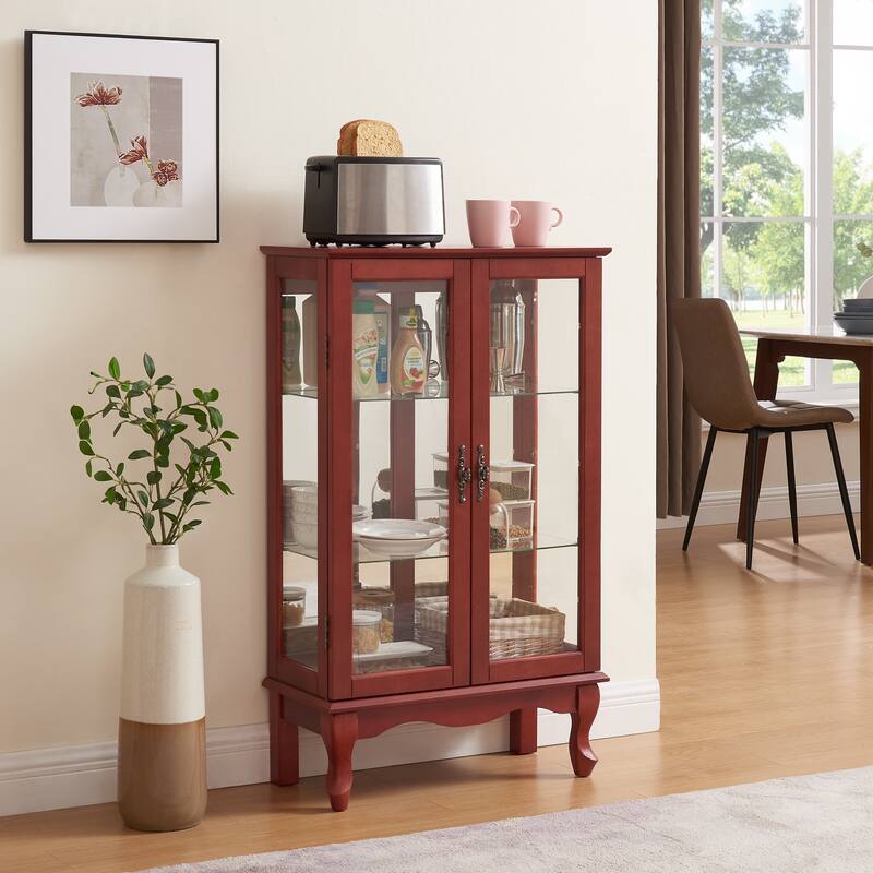 GDFStudio - Regency Traditional Storage Curio Cabinet with Tempered Glass Doors and Lighted Display