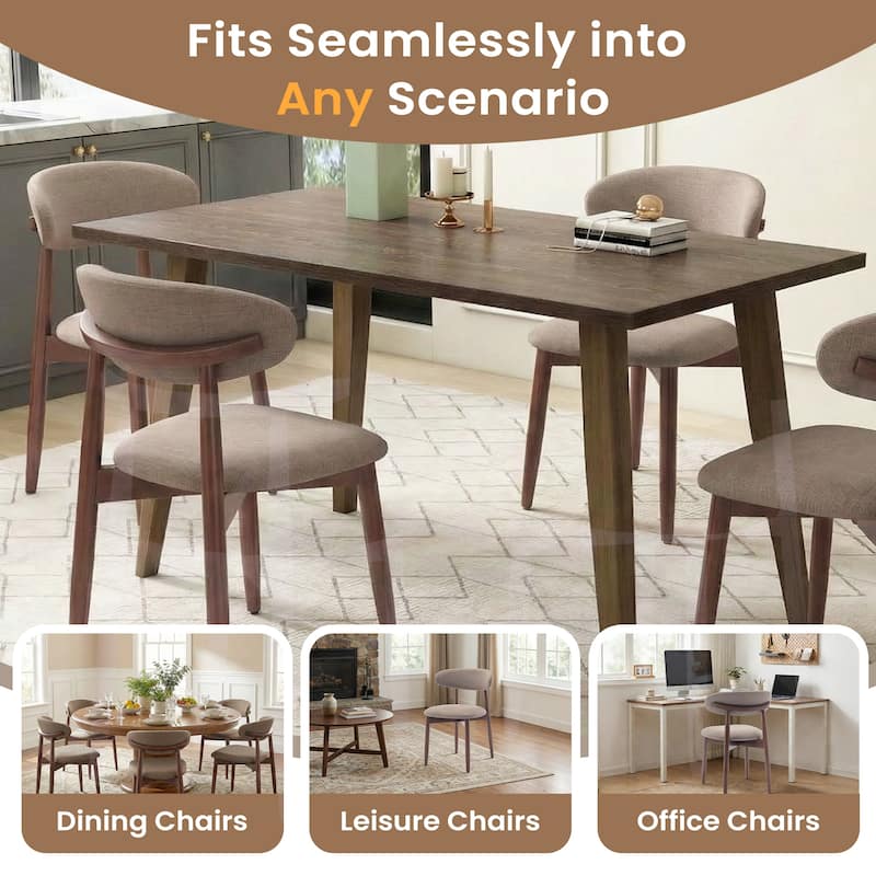 Open Back Upholstered Wood Frame Dining Chair Fabric Seat