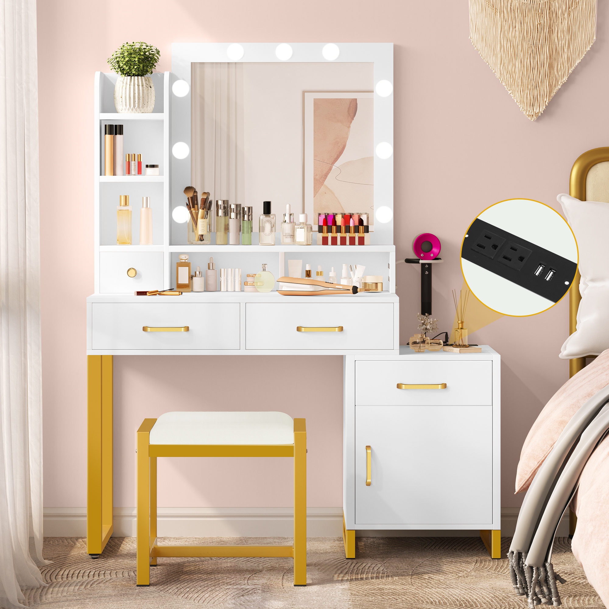 Mirrored dressing table online and stool set