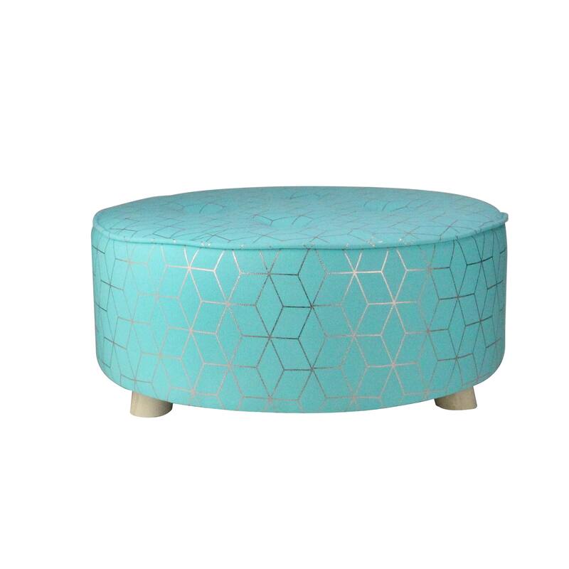 20" Blue and Copper Geometric Diamonds Print Round Foot Stool