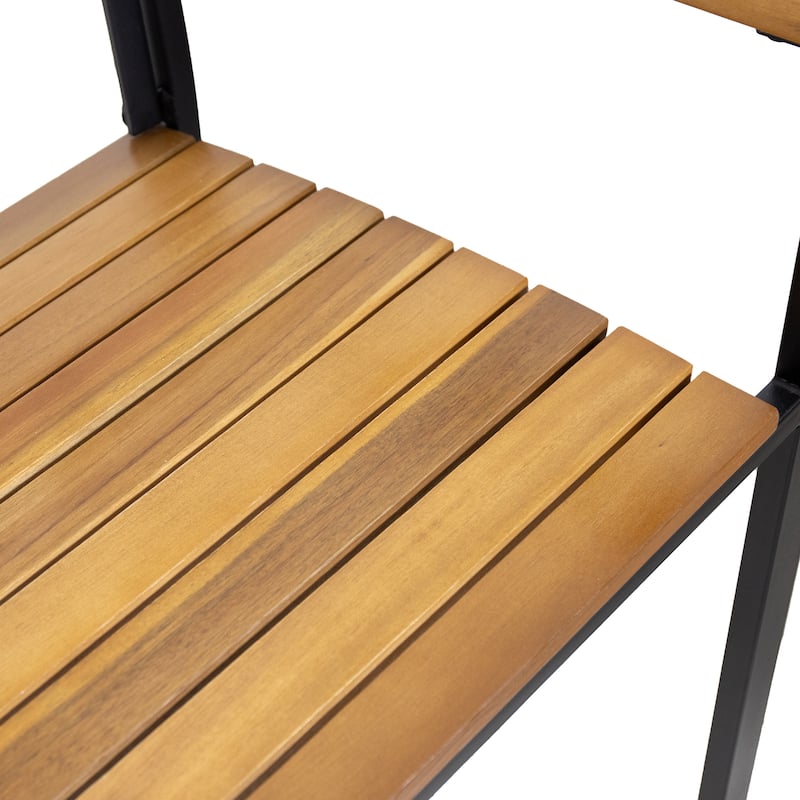 Laris Acacia Wood and Metal Chair Set Teak Black Modern Outdoor Dining Patio Furniture