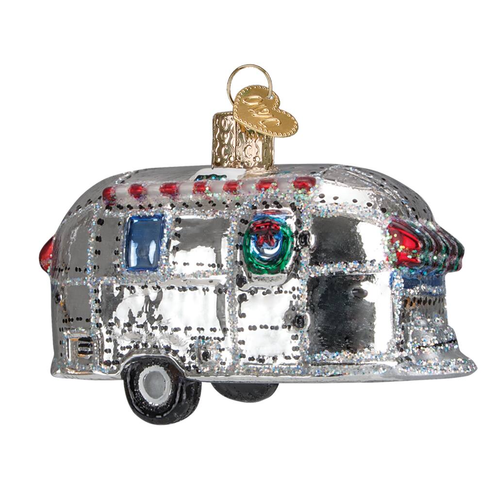 Old World Christmas Vintage Look Trailer Camper Home Glass 3.5 Inch Ornament - Silver
