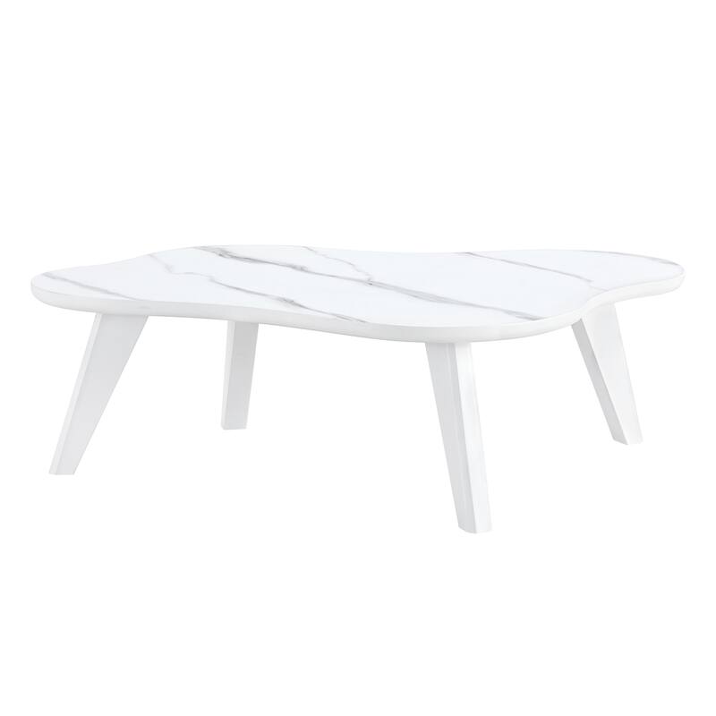 Modern Minimalist Imitation Marble Tabletop Coffee Table. Solid Wood Spray Painted Desk Legs, Cloud Shape