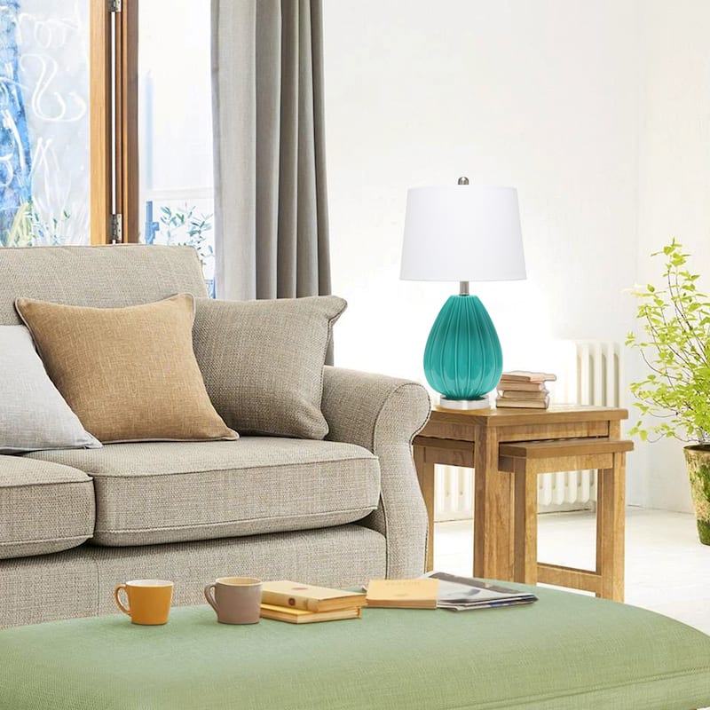 23.25 in. Teal Finish Table Lamp with White Shade, Sturdy Table Lamp for Living Rooms and Bedrooms