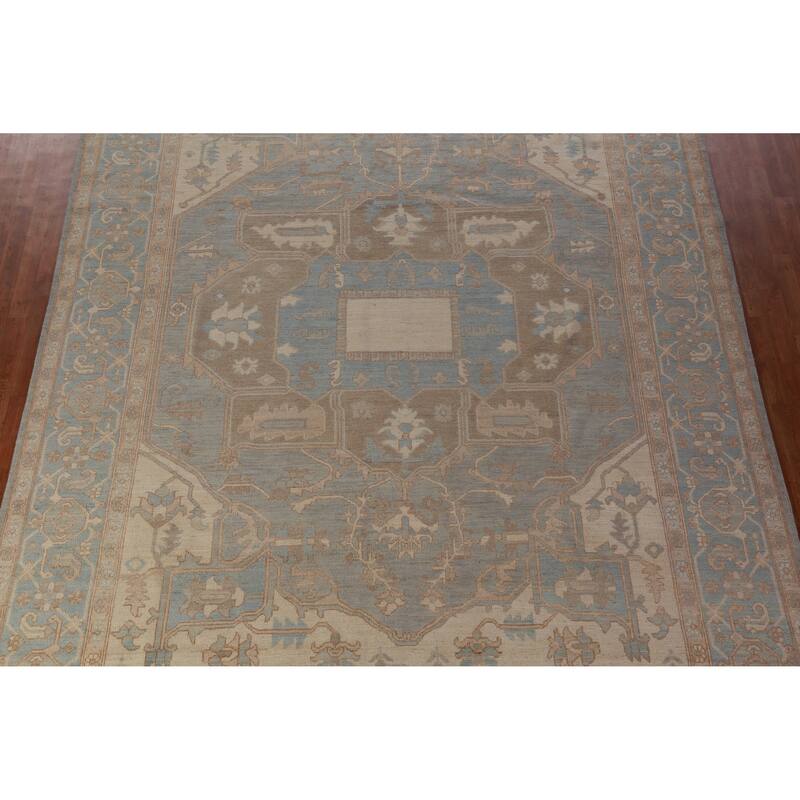 Hand Knotted Oriental 100% Wool Carpet Transitional Medallion Navy Blue & Blues Oushak Area Rug - 13' 7'' X 10' 0''