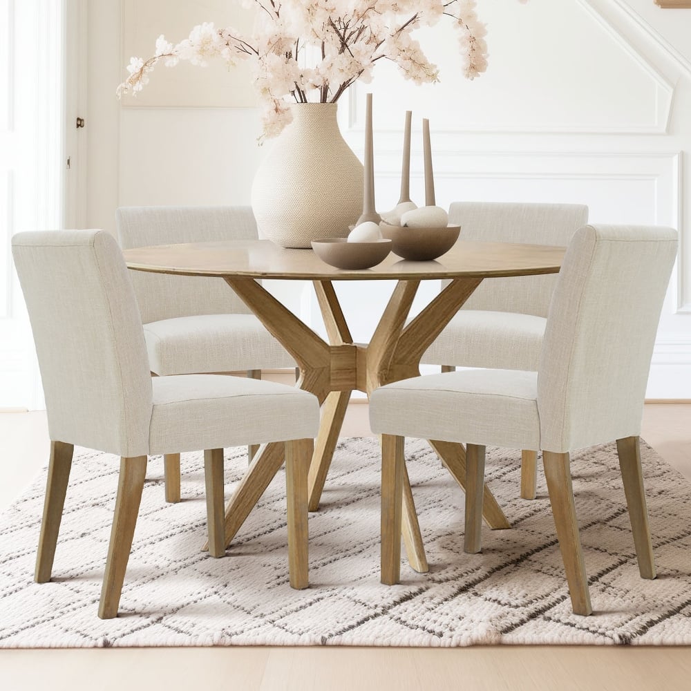 Parsons Dining Chairs with Linen Upholstery and Solid Wood Legs