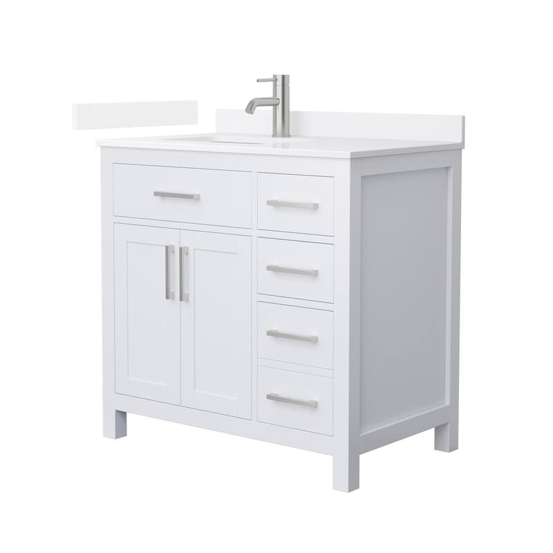 Wyndham Collection WCG2424-36S-QTZ-UNSMXX Beckett 36" Free Standing - White / White Quartz Top / Brushed Nickel Hardware