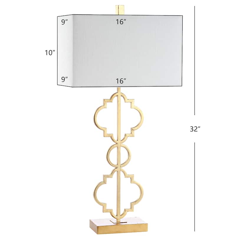 Miami 32" Iron Ogee Trellis Modern LED USB Table Lamp, Gold by JONATHAN Y