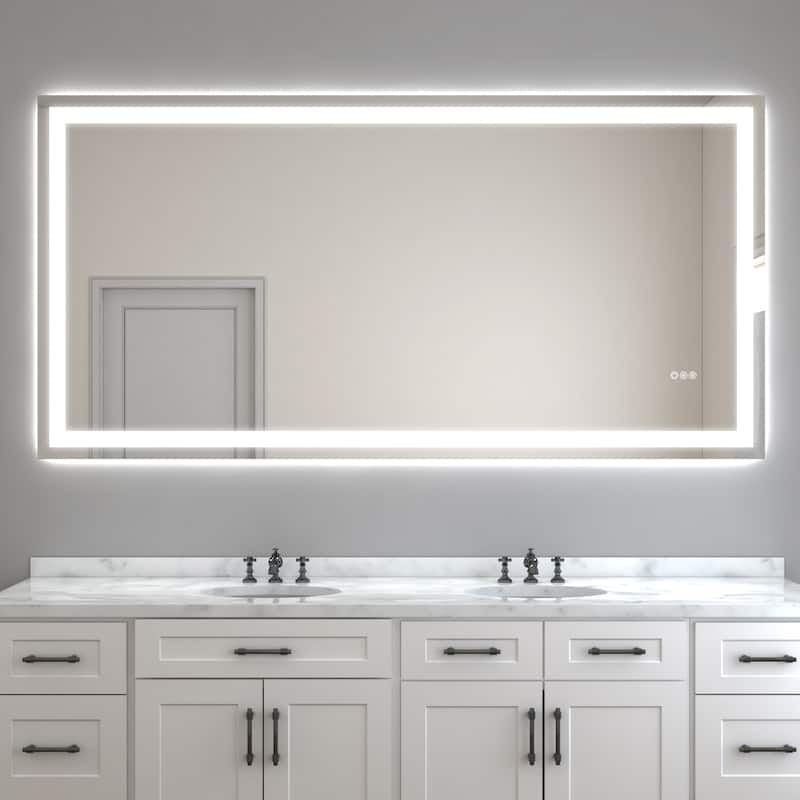 Silver Glass LED Vanity Mirror with Defog, Touch Control and Dual Lights - 72" W x 36" H
