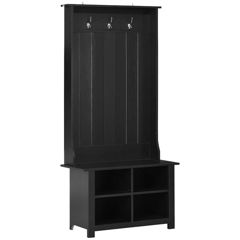 HOMCOM Hall Tree with Shoe Storage Bench, Entryway Bench with Coat Rack, Accent Coat Tree with Adjustable Shelves