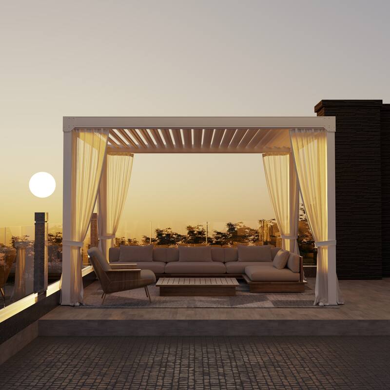 Cozywor Adjustable Louvered Roof Aluminum Pergola with Net Curtain