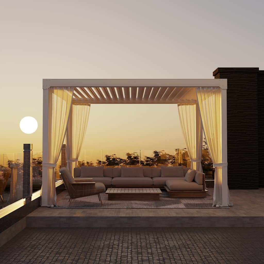 Cozywor Adjustable Louvered Roof Aluminum Pergola with Net Curtain