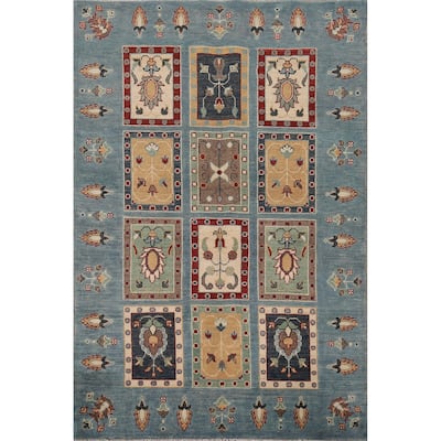 Garden Design Blue Kazak Area Rug Hand-Knotted Wool Carpet - 4'1" x 5'11"