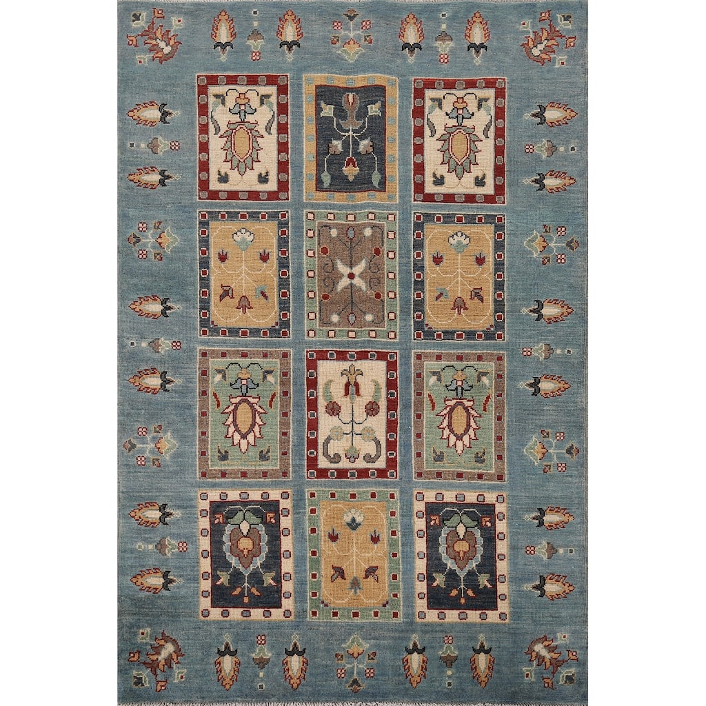 Garden Design Blue Kazak Area Rug Hand-Knotted Wool Carpet - 4'1" x 5'11"