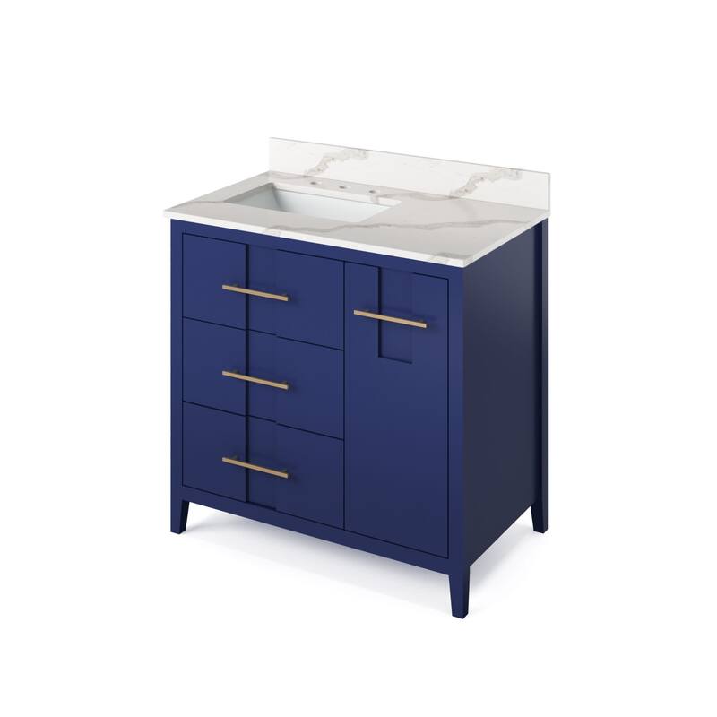 Jeffrey Alexander VKITKAT36R-QUARTZ Katara 37" Free Standing Vanity - Hale Blue / Calacatta Vienna