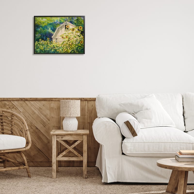 Stupell Peaceful Sunflower Field Countryside Woodlands Barn Framed Wall Art - Yellow