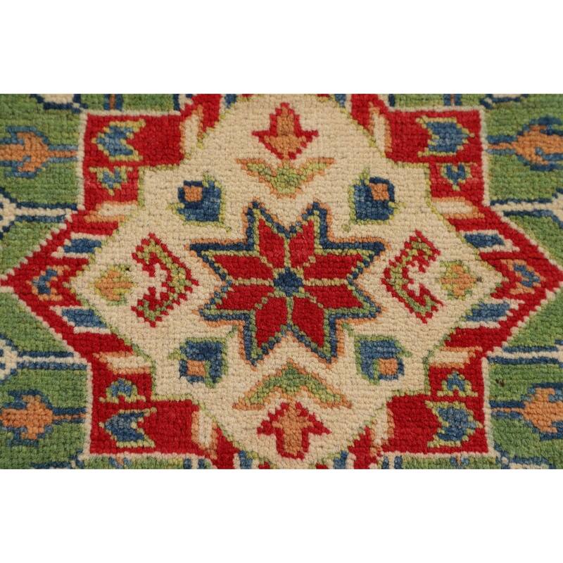 Green Kazak Foyer Rug Hand-Knotted Wool Carpet - 2'8" x 3'10"