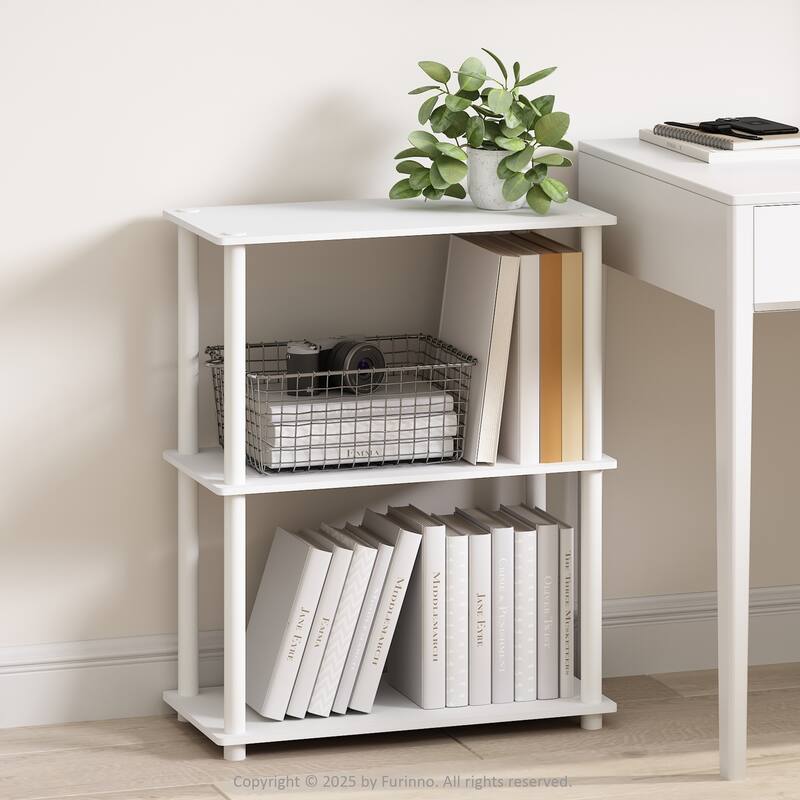 23.6 in. Tall White Wood 3-Shelf Bookcase