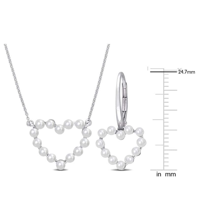 Miadora 2mm Cultured Freshwater Pearl Heart Jewelry Set 14K White Gold