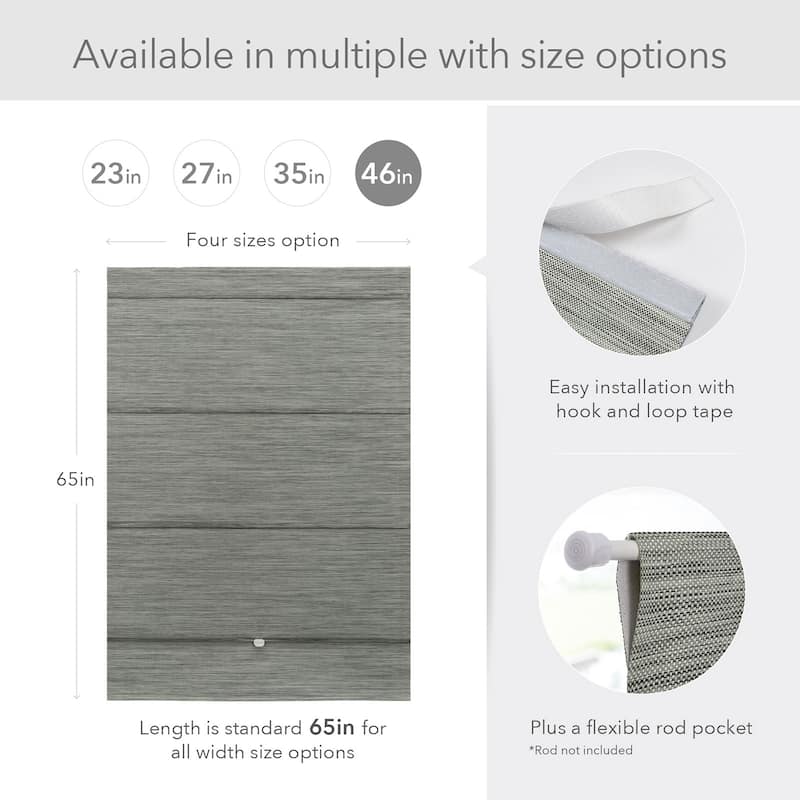 GoDear Design 99.99% Blackout Magnetic Roman Shades, No Drill Cordless Woven Fabric Blinds 23", 37", 35", 46" W, Iron.