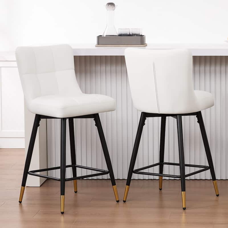 Faux Leather Swivel Counter Height Barstools Set of 2 with High Back - 38.98"H x 17.72"W x 21.26"D