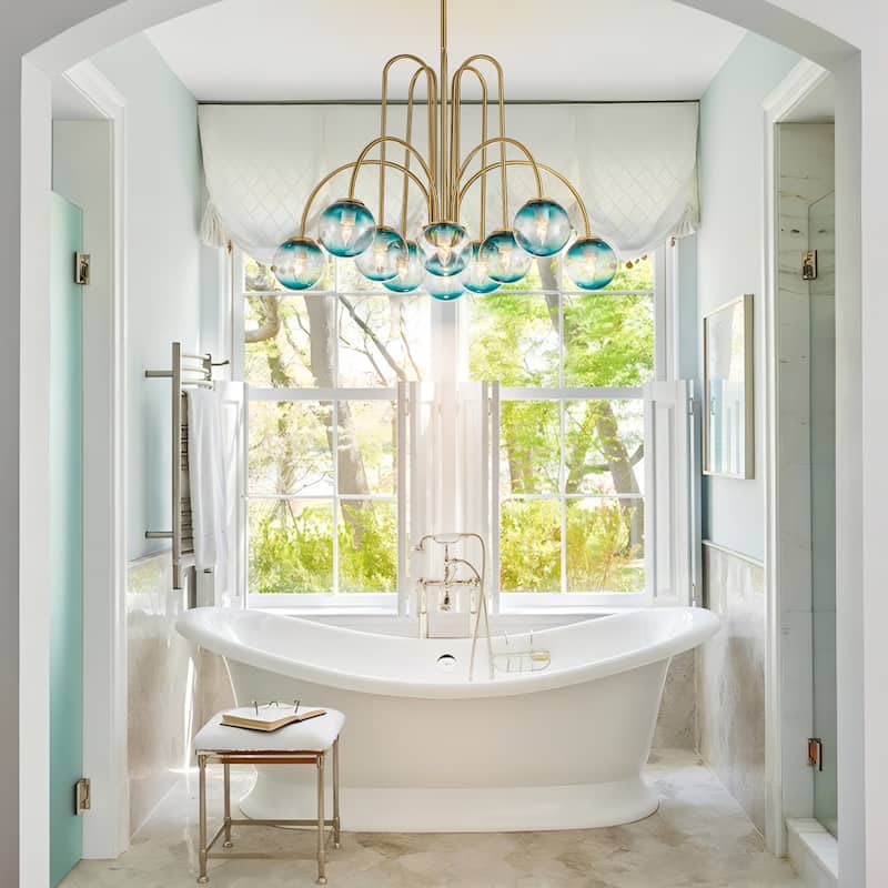 10-Light Modern Glam Sputnik Gradient Blue Glass Globe Bubble Chandelier for Living/Dining Room - 38.5 in. W x 22.8 in. H
