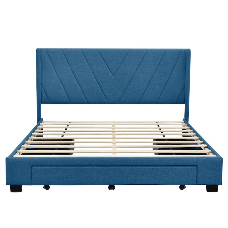 Storage Bed Linen Upholstered Platform Bed with 3 Drawers