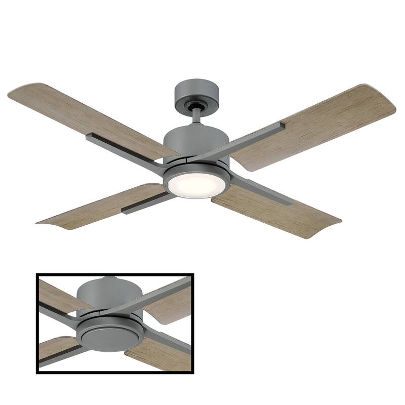 Cervantes 56 Inch Four Blade Indoor / Outdoor Smart Ceiling Fan with Six Speed DC Motor and LED Light. - Graphite Weathered Grey