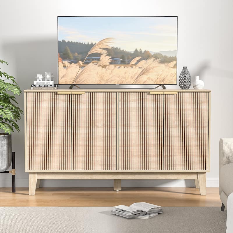 Anmytek Modern 4-Door Wood Buffet Sideboard 55" Wide Rectangular Storage Cabinet with Adjustable Shelves