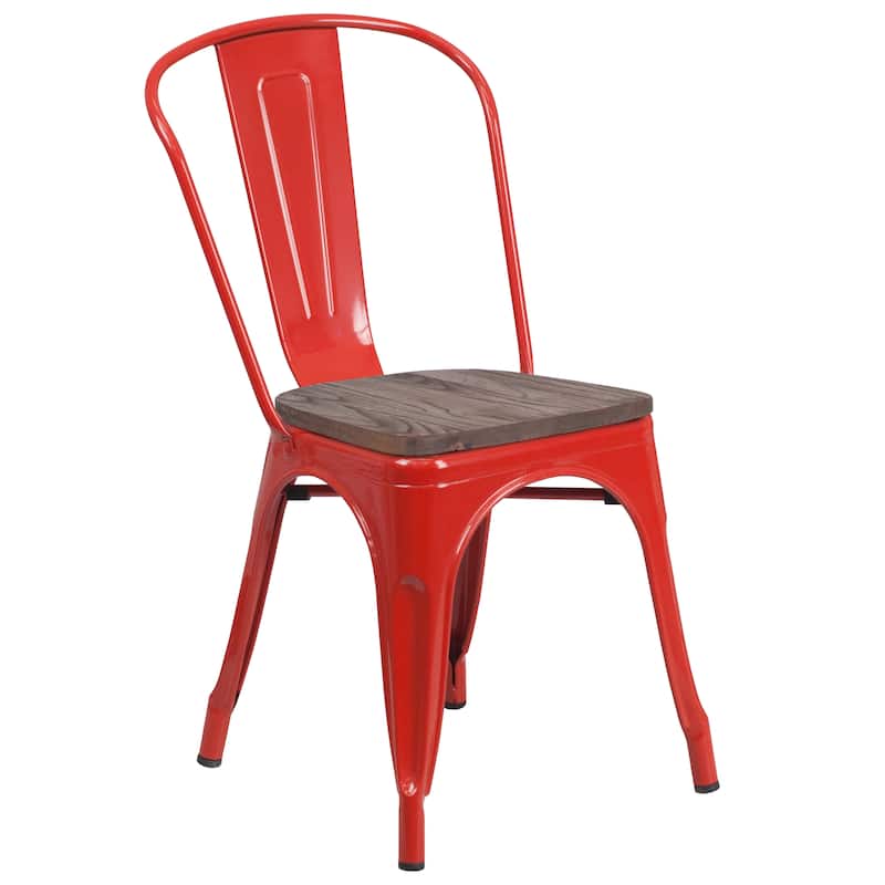 Industrial Metal and Wood Stackable Chair - 18"W x 20"D x 33"H - 18"W x 20"D x 33"H - Red