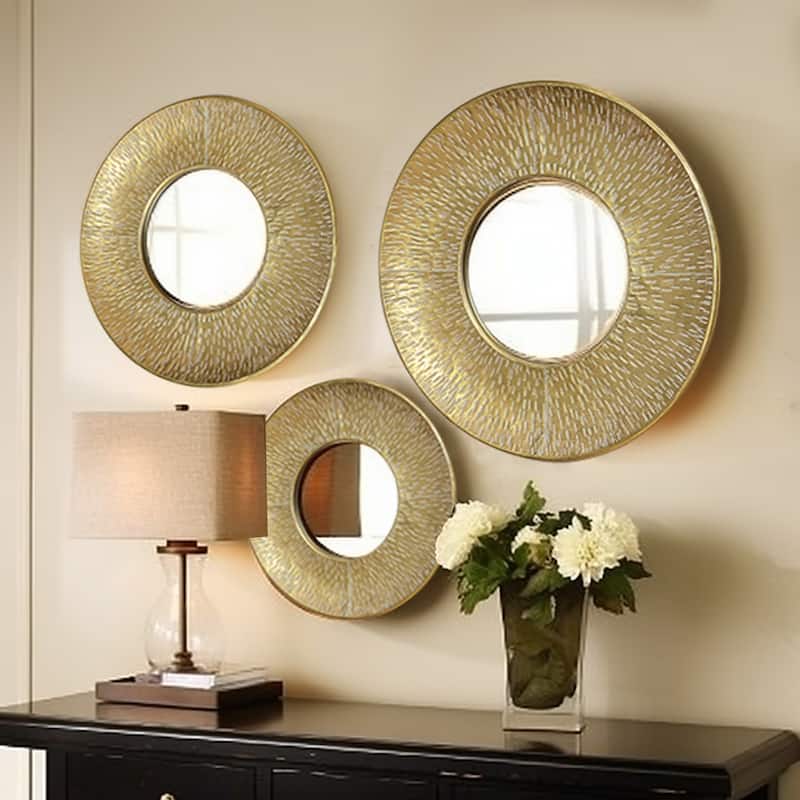3-Piece Gold Metal Round Wall Mirror Set - 22.25" Diameter x 2.36" D