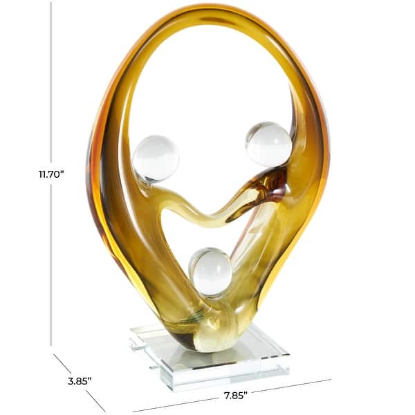 Orange Glass Curved Cutout Abstract Decorative Sculpture with 3 Small Orbs