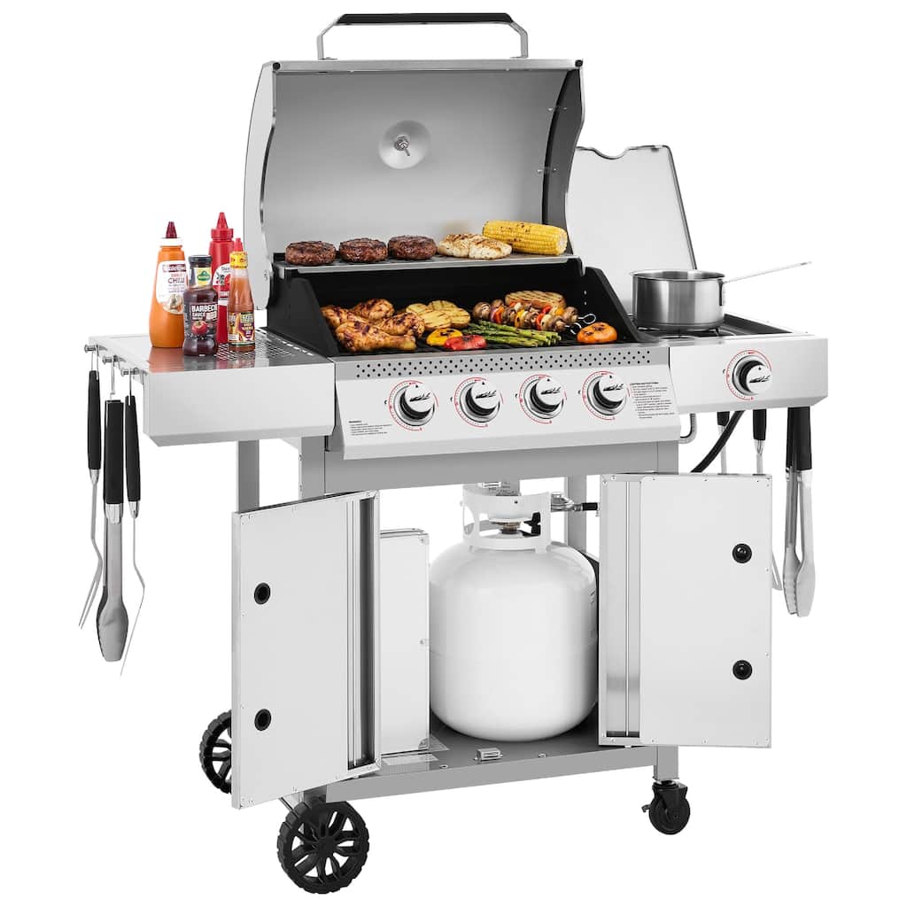 Royal Gourmet GE4001S 4-Burner Gas Grill with Side Burner, Cabinet-Style Cart Frame
