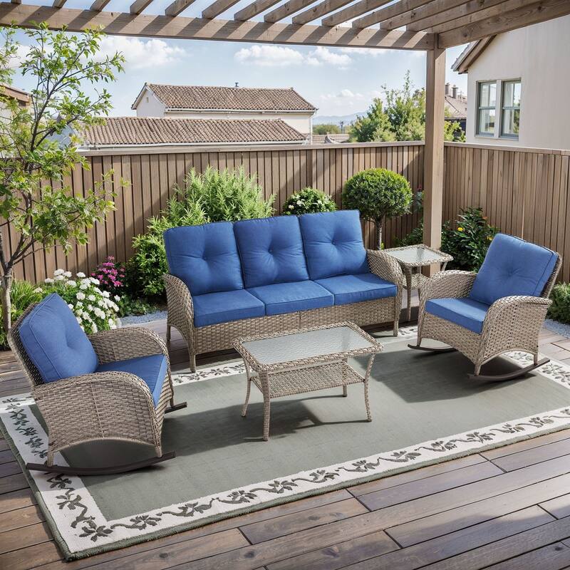 Gymojoy Outdoor Wicker Patio Furniture Sofa Chair Set Weather-Resistant