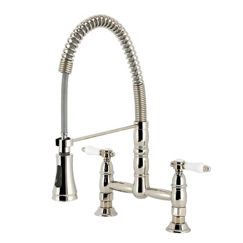 Kingston Brass Essex Double-Handle Wall-Mount Pre-Rinse Bridge Kitchen Faucet - Polished Nickel