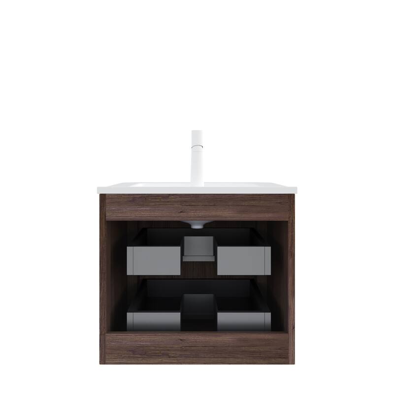 Floating Stripe Bathroom Vanity with Ceramic Sink