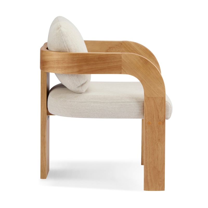 2-Pack Dining Chairs with Pillow Back, Beige Fabric, Natural Color Solid Wood Frame
