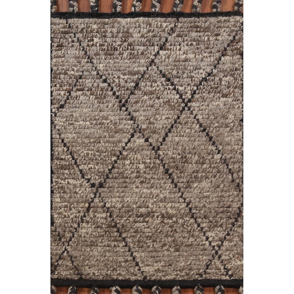 Striped Brown Moroccan Oriental Foyer Rug Handmade Wool Carpet - 2'0"x 3'0"